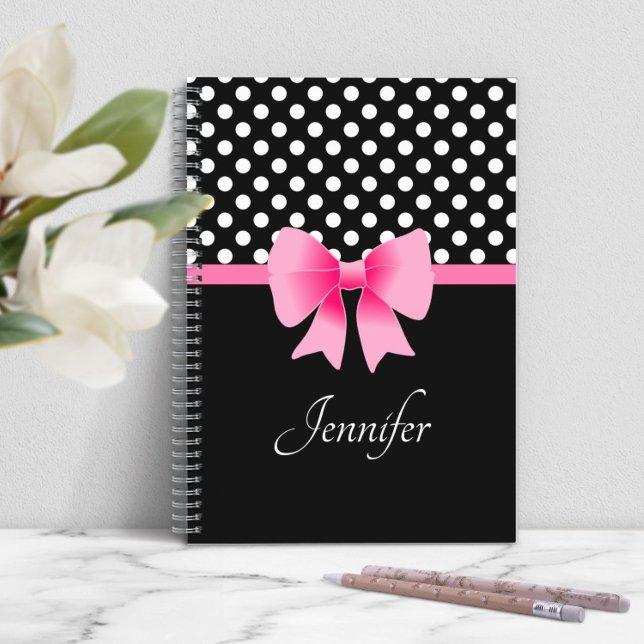 Carnet Nœud rose à script élégant personnalisé (Personalized Elegant Script Pink Bow Notebook)