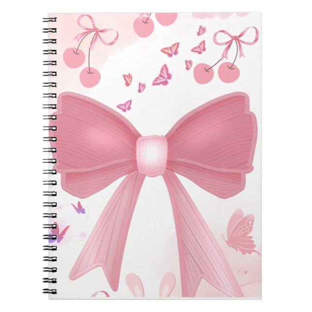 Carnet Nœud Rose Coquette et Cerises – Collage Esthétique (Devant)
