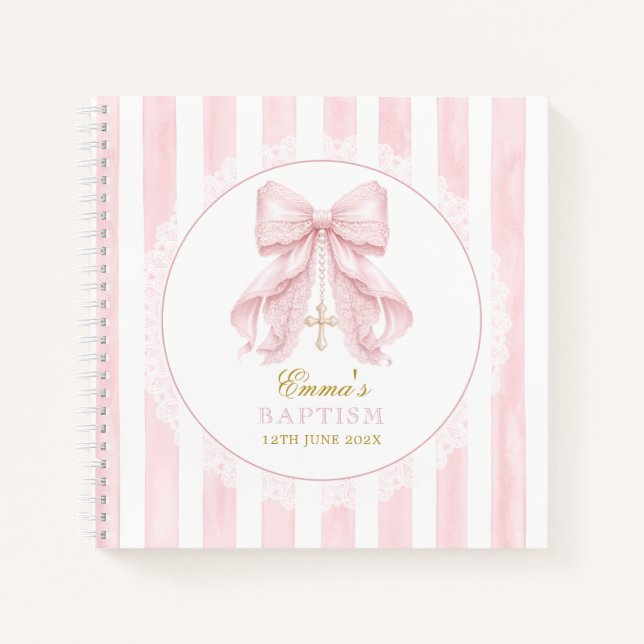 Carnet Nœud Rose Élégant Bébé Fille Rayures (Devant)