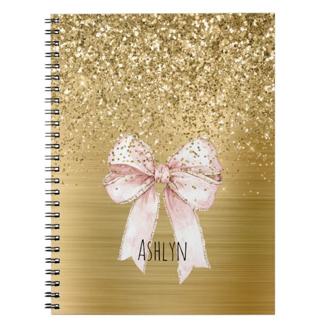 Carnet Nœud Rose Pailleté Or (Devant)