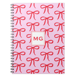 Carnet Nœud rose rouge tendance élégant mignon monogramme