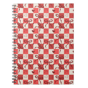 Carnet Nœud Rouge Mignon & Motif Damier à Cœurs