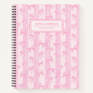 Carnet Nœuds roses coquettes à rayures personnalisés 
