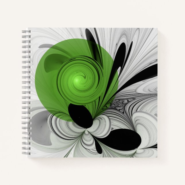 Carnet Noir Abstrait et blanc avec art fractal vert (Devant)