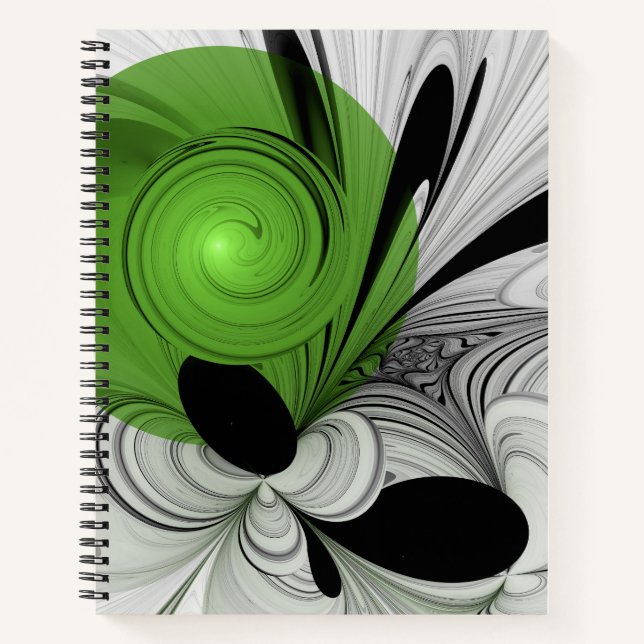 Carnet Noir Abstrait et blanc avec art fractal vert (Devant)