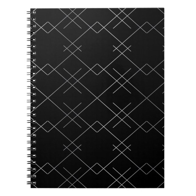 Carnet Noir argenté, cool, élégant, simple motif moderne (Devant)