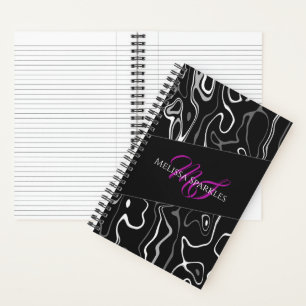 Carnet Noir blanc damas abstrait motif Monogramme