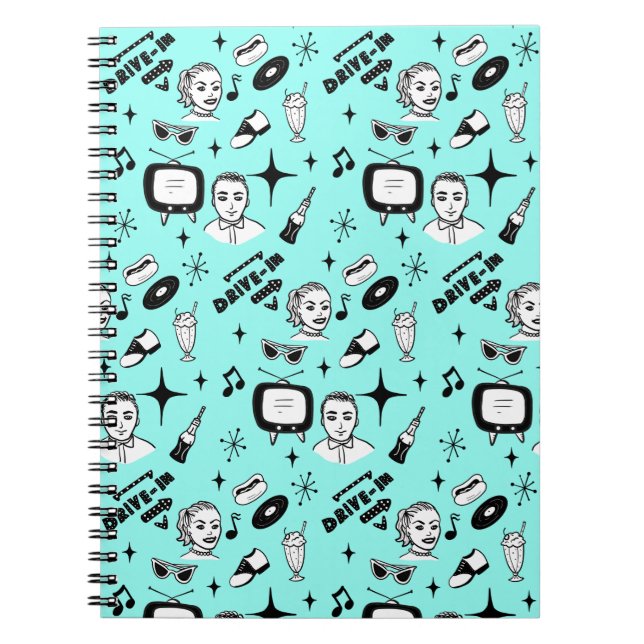 Carnet Noir, Blanc et Turquoise Cinquante ans Style Retro (Devant)