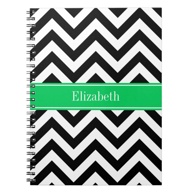 Carnet Noir Blanc LG Chevron Nom Emerald Monogramme (Devant)