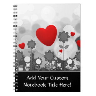 Carnet Noir/blanc mignon/gris fleurit le coeur de rouge