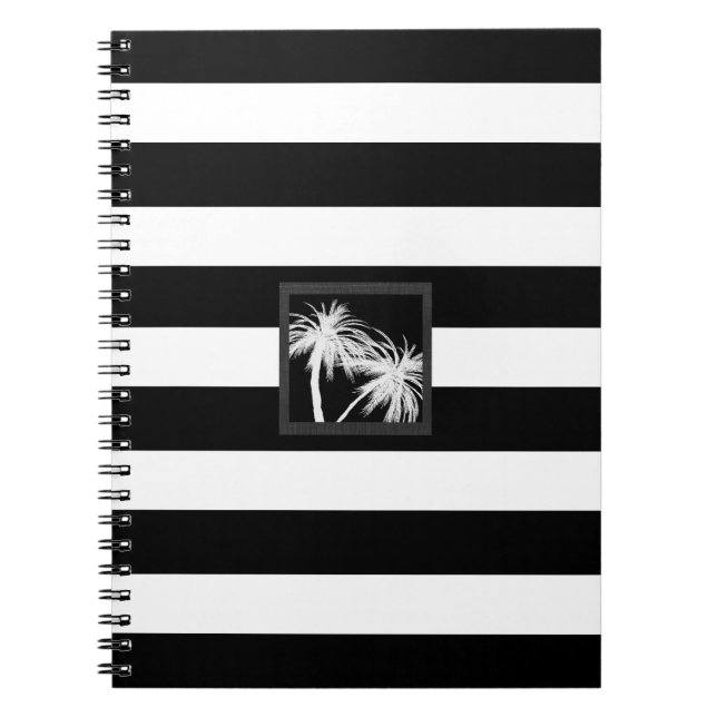Carnet Noir & Blanc Palmiers Tropicaux Moderne Chic (Devant)