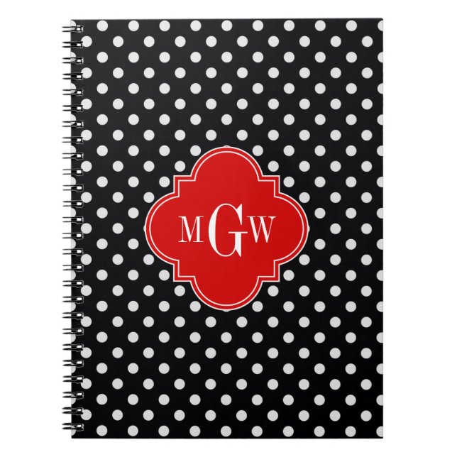 Carnet Noir Blanc Points Rouges Quatrefeuilles 3 Monogram (Devant)