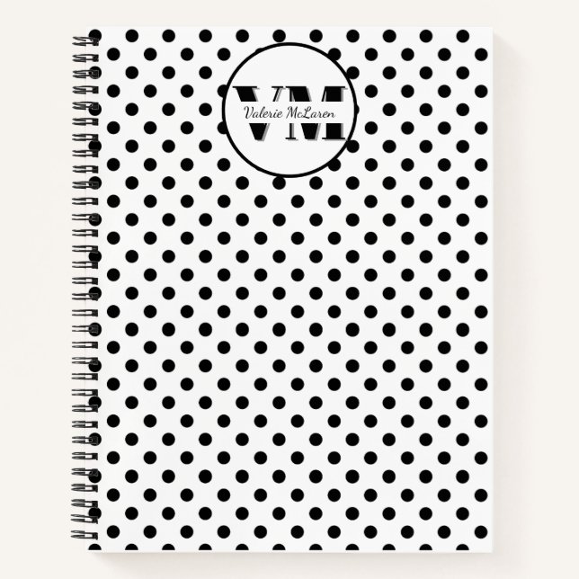 Carnet Noir Blanc Polka Dot Monogramme 2026 Nom personnal (Devant)