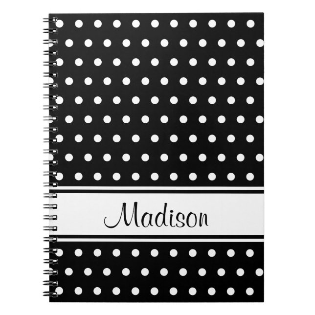 Carnet Noir blanc Polka Dot Stripe Nom du script (Devant)
