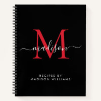 Noir Bourgogne Rouge Monogramme Nom du script Rece