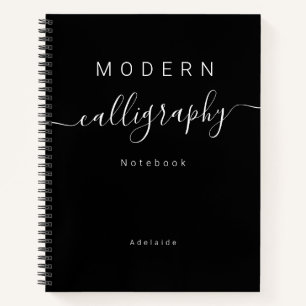 Carnet Noir Élégant Moderne Calligraphie Nom du monogra