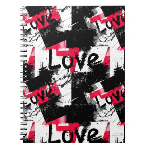 Carnet Noir et blanc avec taches rouges amour motif