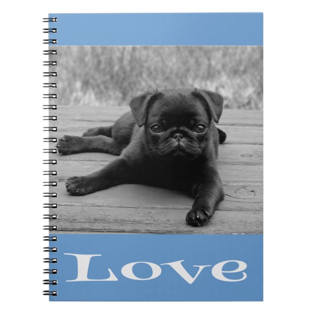 Carnet Noir et blanc Carlin Chien Chien Chien Bleu Love N (Devant)