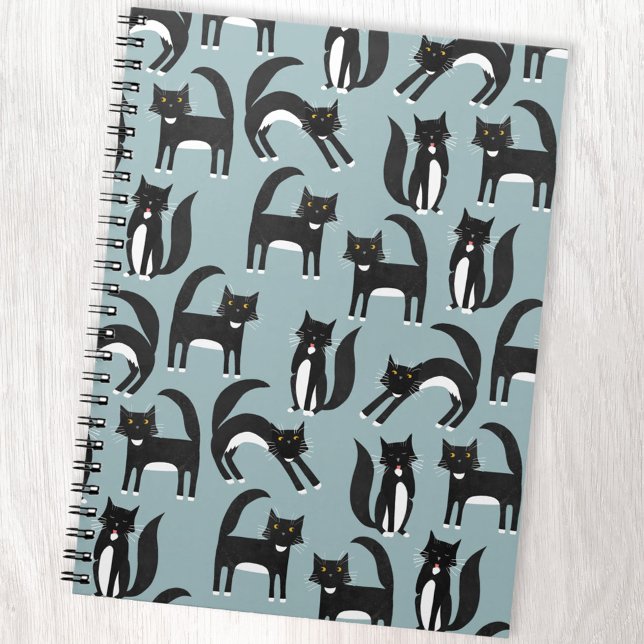 Carnet Noir et blanc Cute Tuxedo Kitty Cats Motif (Black and white tuxedo kitty cat pattern notebook)