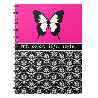Carnet Noir et blanc et rose avec des ailes faites sur