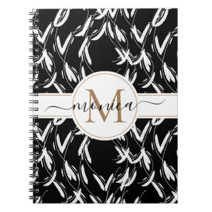 Carnet Noir et blanc Floral Botanical Gold Monogramme
