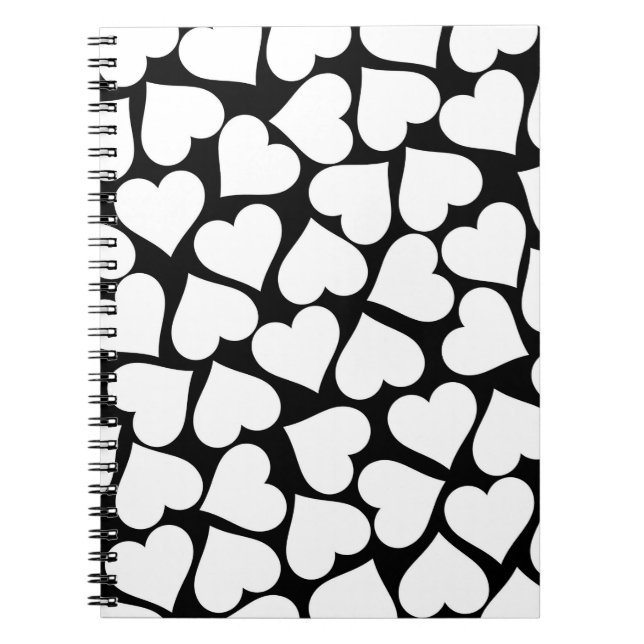Carnet Noir et blanc mignon Motif de coeur simple (Devant)