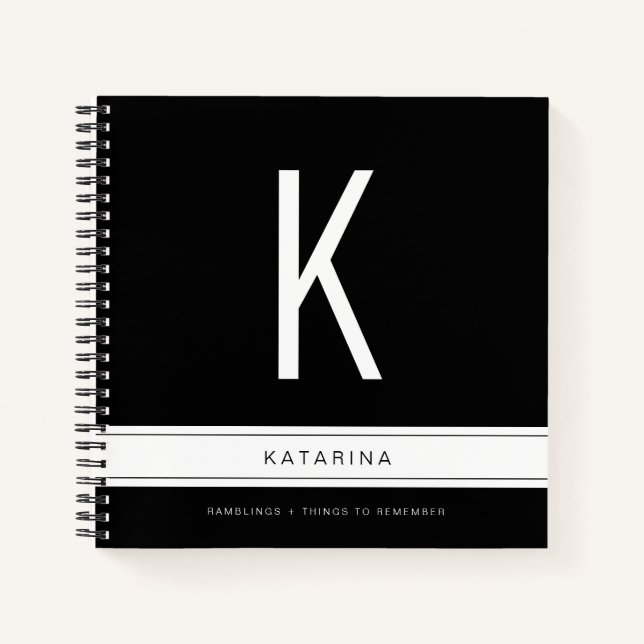 Carnet Noir et blanc Moderne Grand Monogramme Initiale (Devant)
