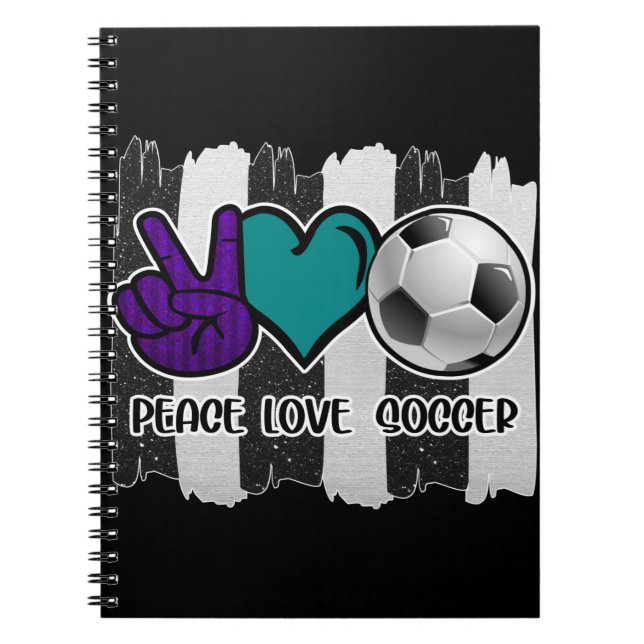Carnet Noir et blanc Striped Peace Love Soccer (Devant)