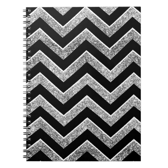 Carnet Noir et chevron scintillant d'argent (Devant)