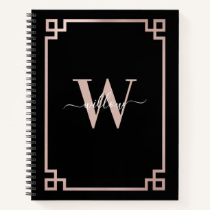 Carnet Noir et Rose Gold Rose Clé grecque Monogramme