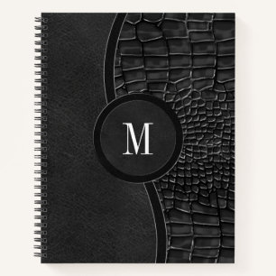 Carnet Noir Faux Alligator Cuir Peau Luxe Monogramme