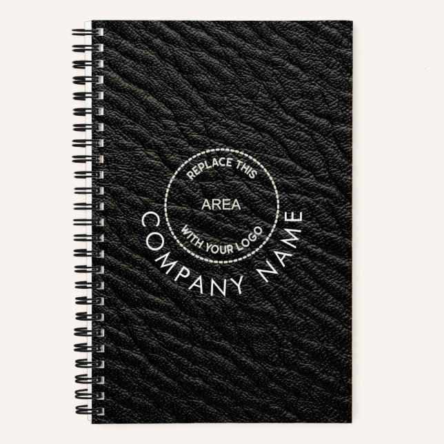 Carnet Noir Faux Leather Nom de l'entreprise Logo Code QR (Recto)