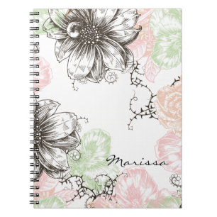 Carnet Noir graphique vintage floral moderne de rose de