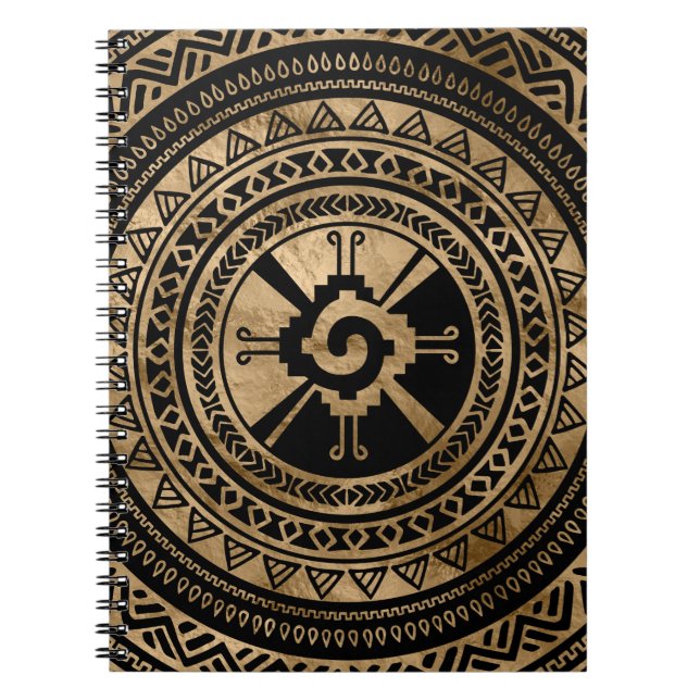 Carnet Noir maya et or de symbole de Hunab Ku (Devant)