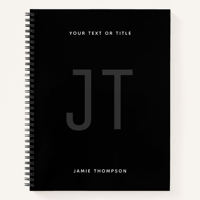 Carnet Noir minimaliste simple Monogramme moderne (Devant)