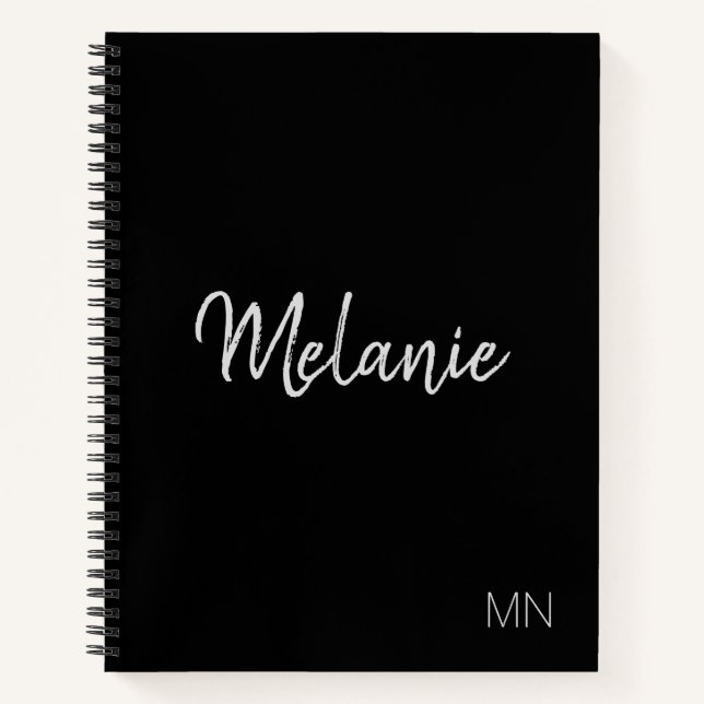 Carnet Noir moderne Argent élégant Monogramme portable (Devant)