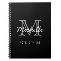 Noir moderne Blanc Personnalisé Nom Monogramme