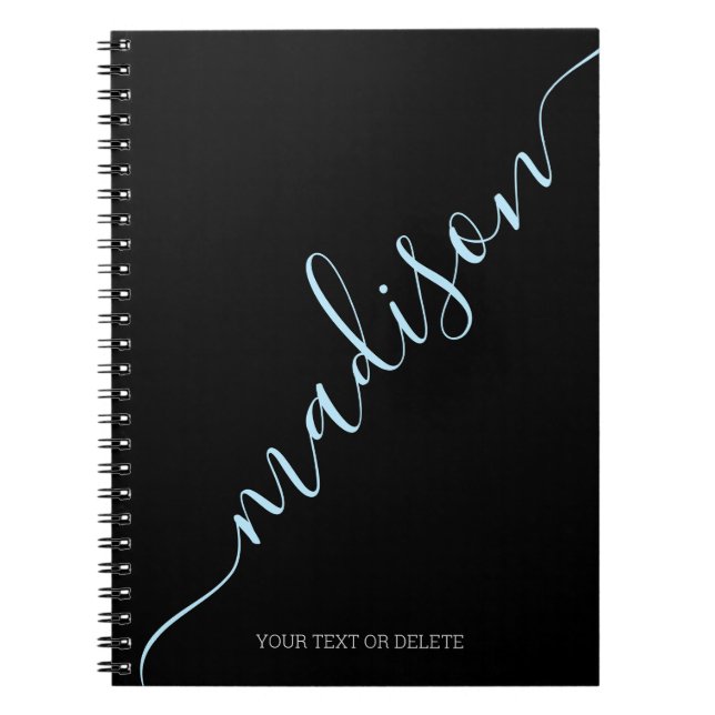 Carnet Noir moderne bleu Nom Monogramme initial (Devant)