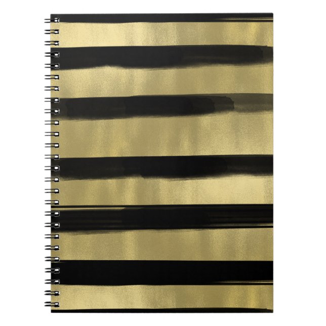Carnet Noir moderne & Brush or Brush Stroke Stripe Chic (Devant)