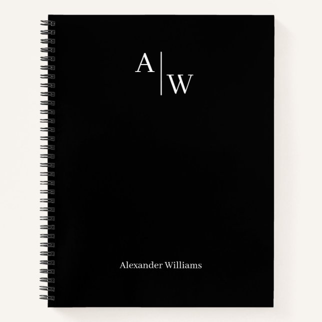 Carnet Noir moderne Professionnel 2 Monogramme Initiale (Devant)