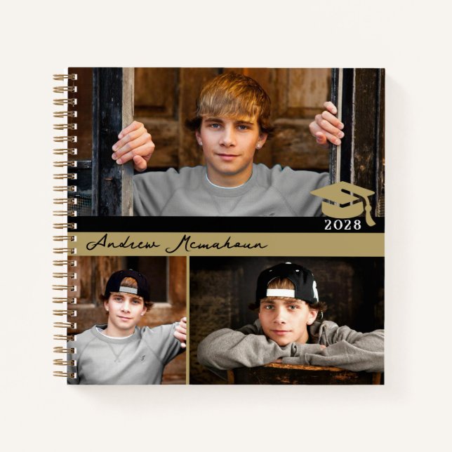 Carnet Noir & Or 3 Photo Graduation Guestbook Note (Devant)