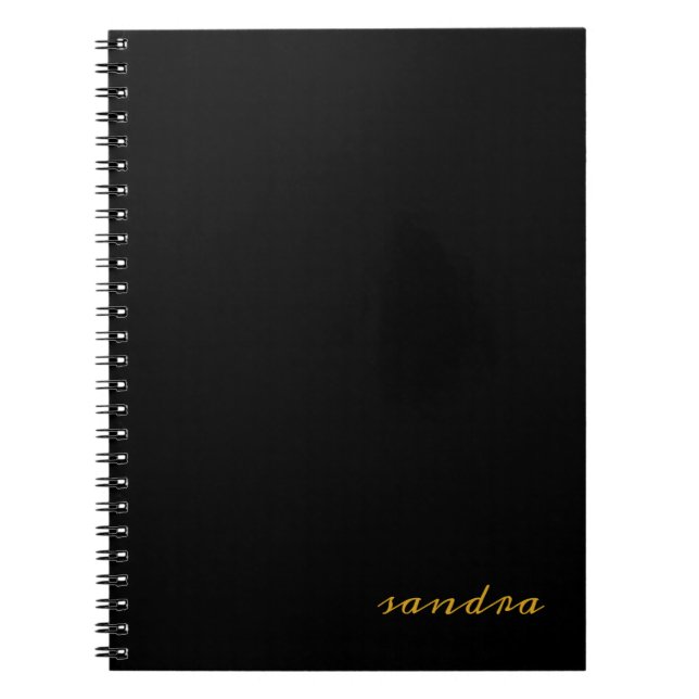Carnet Noir Or Moderne Chic Script Girl Monogramme Nom (Devant)