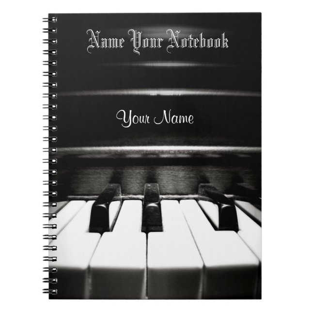 Carnet noir personnalisé de musique de piano (Devant)