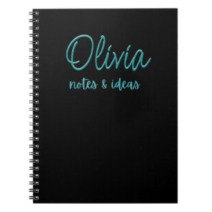 Carnet Noir personnalisé Faux Turquoise Foil Notes et i