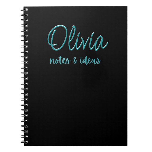 Carnet Noir personnalisé | Faux Turquoise Foil Notes et i (Devant)