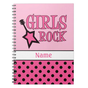 Carnet Noir rose Girly personnalisé d'école de roche de
