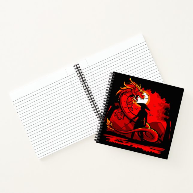 Carnet Noir Samurai Dragon Rouge Style japonais | (Intérieur)