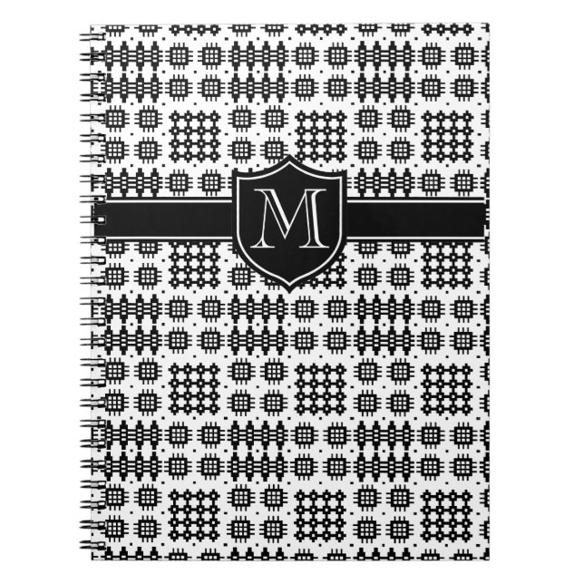 Carnet Noir sur blanc Monogramme Tapisserie Welsh Faux (Devant)
