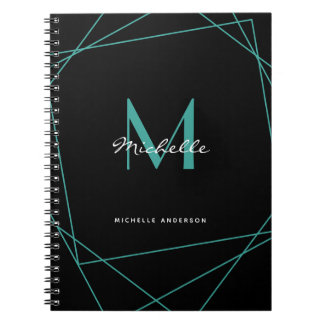 Carnet Noir Turquoise Monogramme Nom Script initial