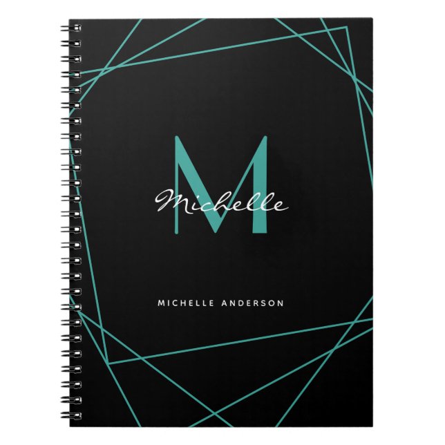 Carnet Noir Turquoise Monogramme Nom Script initial (Devant)